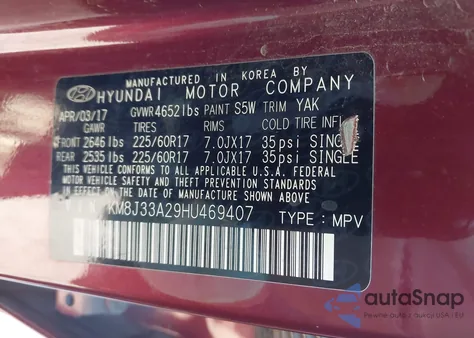 2017 Hyundai Tucson Eco from USA, damaged, VIN KM8J33A29HU469407